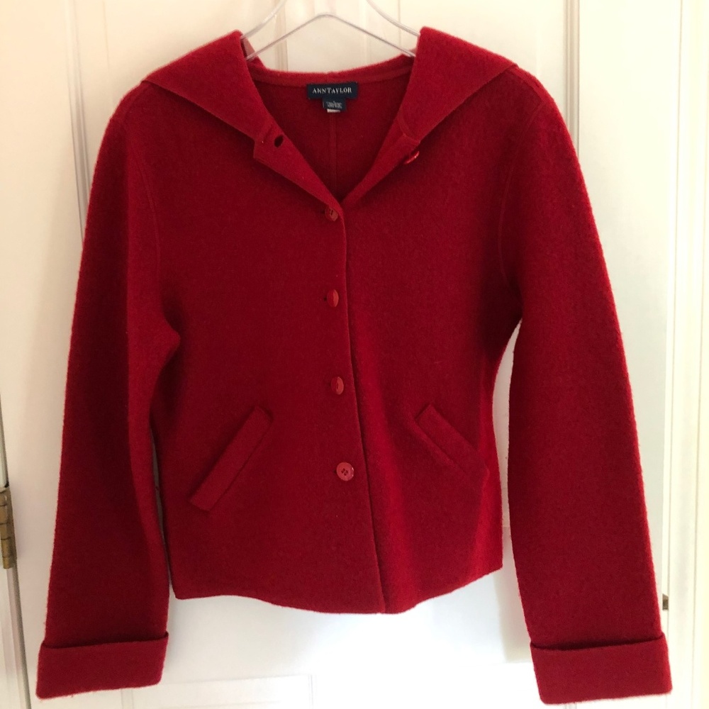 Ann Taylor Wool Cardigan Jacket with Hood - EUC
